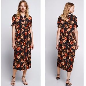 Zara Black Floral Button Down Dress